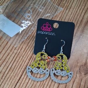 Paparazzi Sparkling Yellow and Silver Duck Earrings